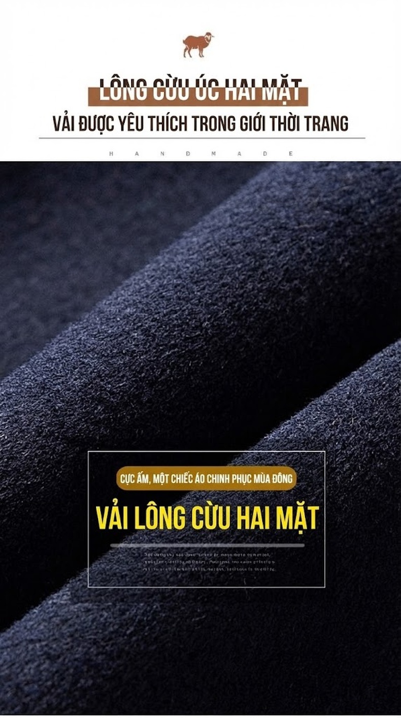 Áo Khoác Dạ Nam Hai Mặt Dáng Dài Vừa Phong Cách Business Casual Màu Đen, Xanh Navy chi tiết 4