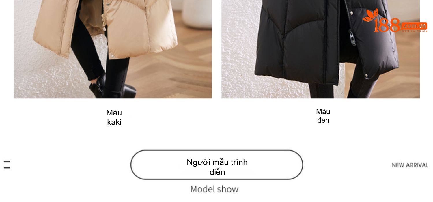 Áo Phao Nữ Dáng Dài Trùm Gối Có Mũ Lông Vũ Trắng Dày Dặn Ôm Dáng Màu Đen, Be chi tiết 8