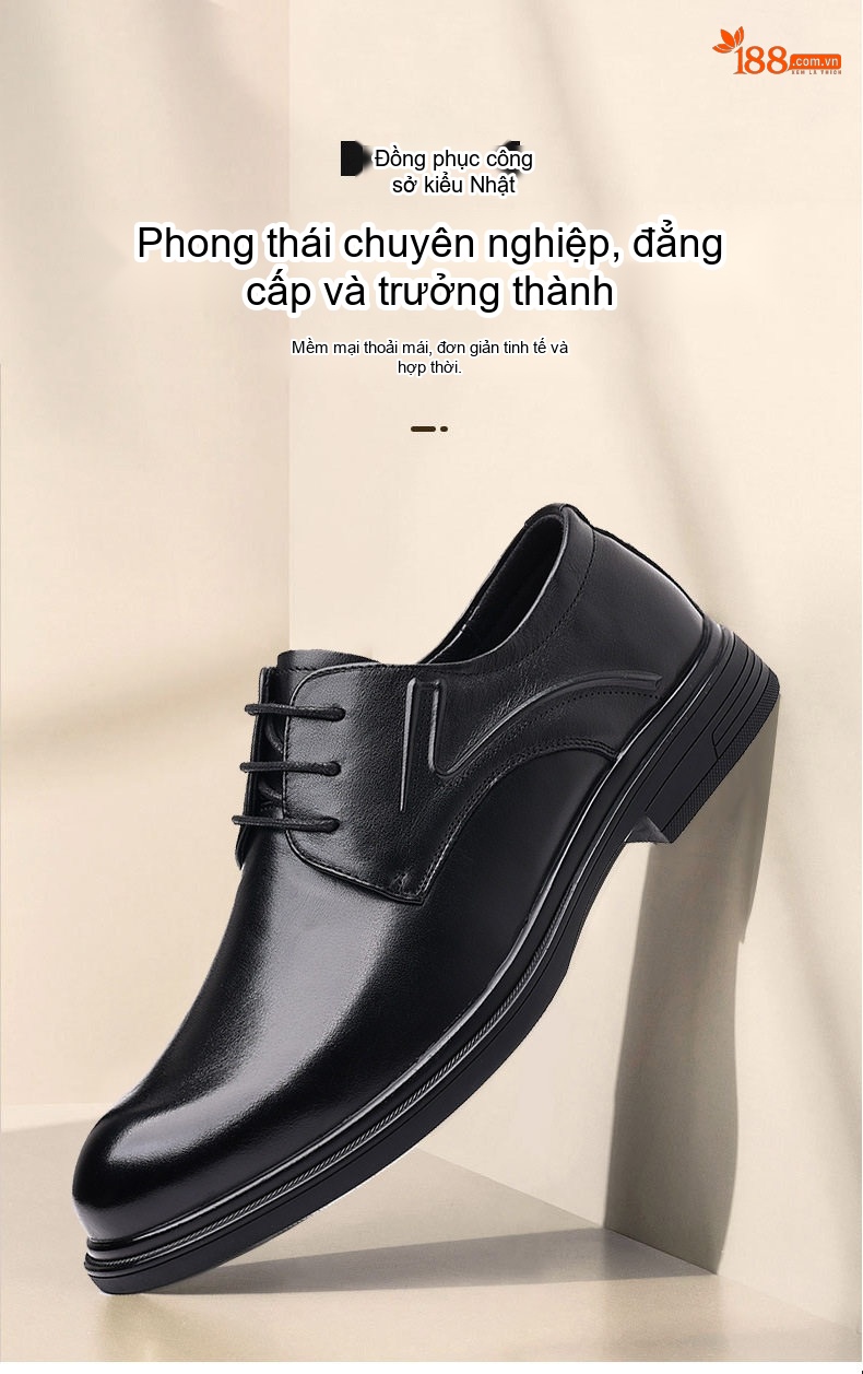Giày Tây Buộc Dây Nam Da Thật Chiều Cao Đế Khoảng 3cm Màu Đen chi tiết 1