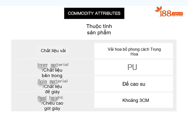 Giày Búp Bê Nữ Vải Hoa Văn Mũi Nhọn Chiều Cao Đế Khoảng 3cm Màu Kem, Đen chi tiết 2