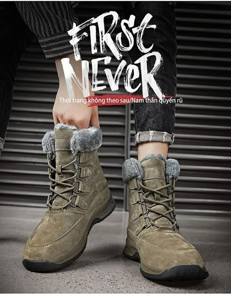 Giày Boot Nam Cổ Cao Da Mờ Lót Lông Chiều Cao Đế Khoảng 3cm Màu Đen, Xám, Xanh Rêu chi tiết 5