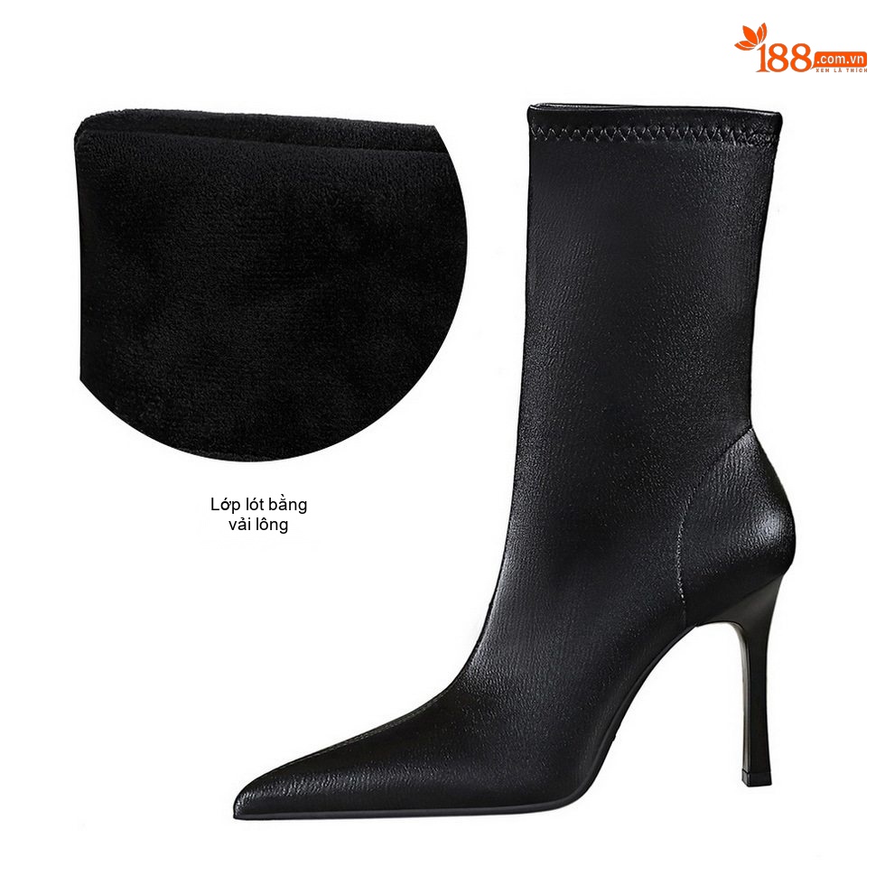 Boot Nữ Cổ Ngắn Gót Nhọn Phong Cách Âu Mỹ Chiều Cao Đế Khoảng 8cm Màu Đen