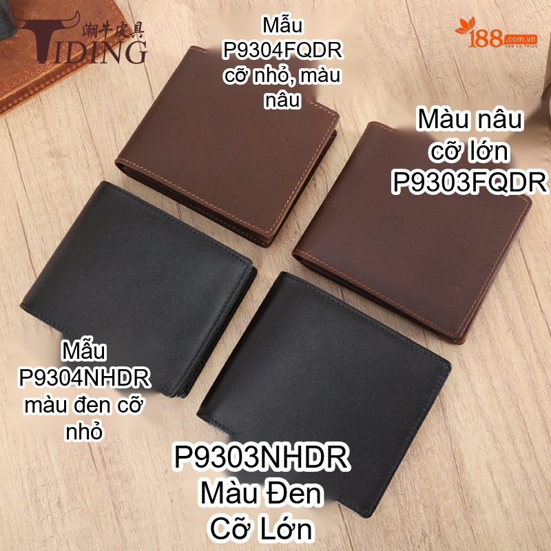 Ví Ngắn Nam Da Bò Sáp (Mad Horse) RFID Chống Quét Thẻ Khắc Laser Logo Màu Nâu, Đen