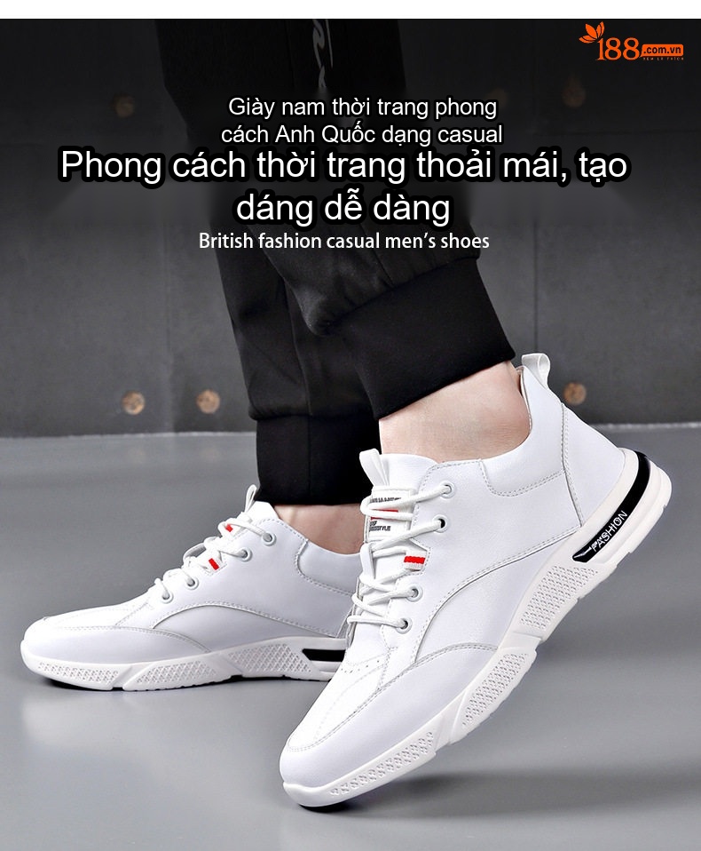 Giày Thể Thao Nam Da Bóng Chiều Cao Đế 5cm Màu Trắng, Đen chi tiết 3