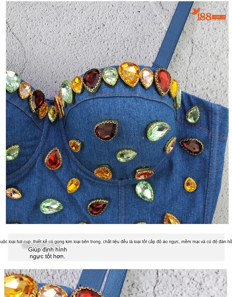 Áo Bra Top Nữ Yếm Denim Đính Đá Nhiều Màu chi tiết 3