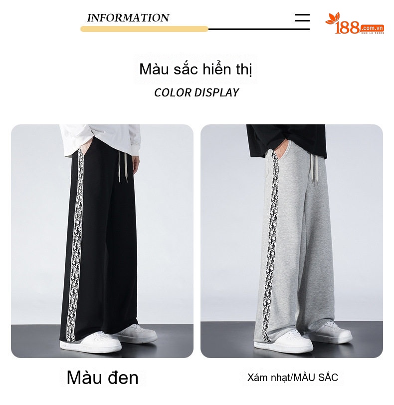 Quần Ống Rộng Nam Dáng Thể Thao Phong Cách Hip Hop, Nối Dây Đai, Ống Suông Thoải Mái chi tiết 9