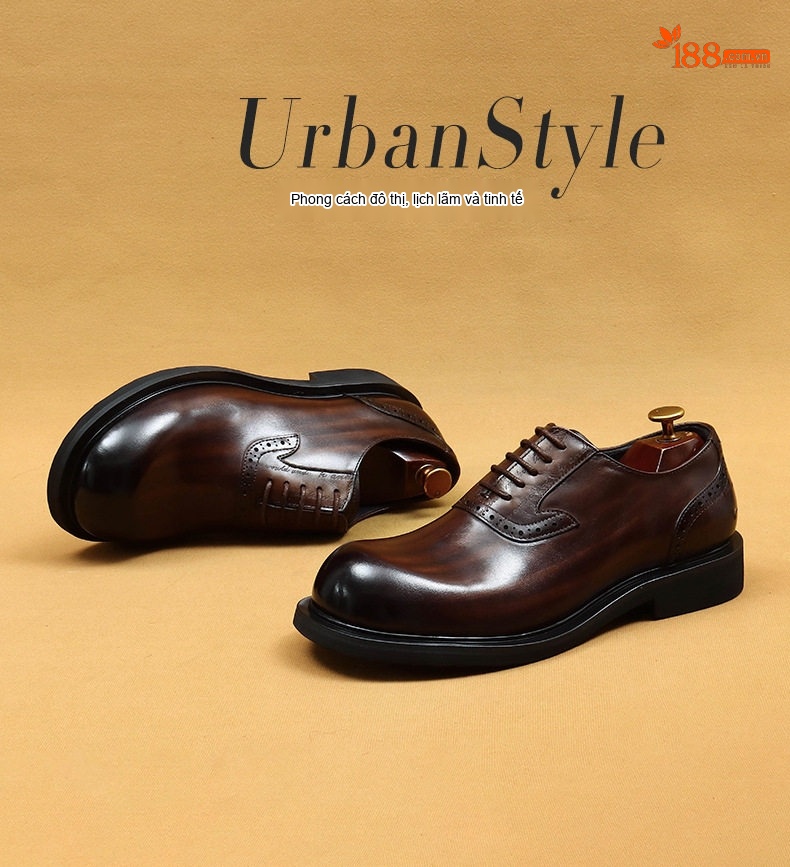 Giày Tây Buộc Dây Nam Da Thật Oxford Chiều Cao Đế Khoảng 3cm Màu Đen, Nâu chi tiết 1