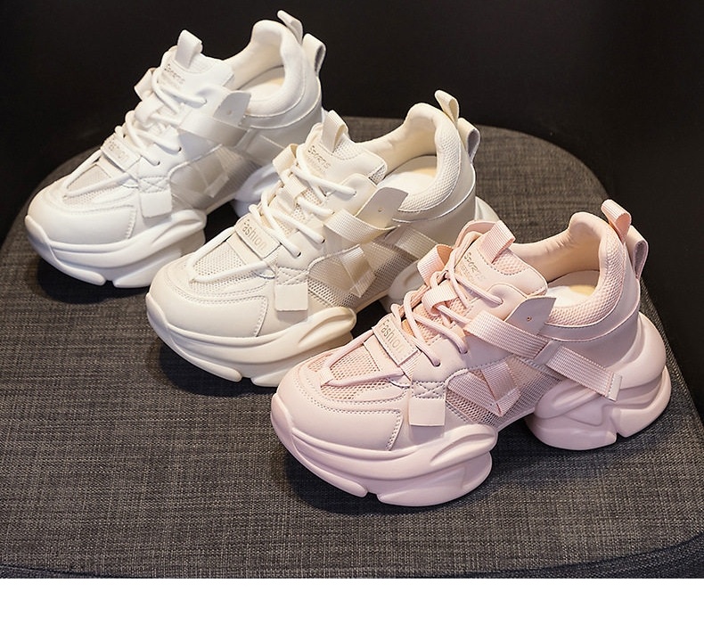 Giày Sneaker Nữ Da Mềm Đế Dày Phong Cách Ulzzang Chiều Cao Đế Khoảng 5cm Màu Trắng, Kem, Hồng chi tiết 6
