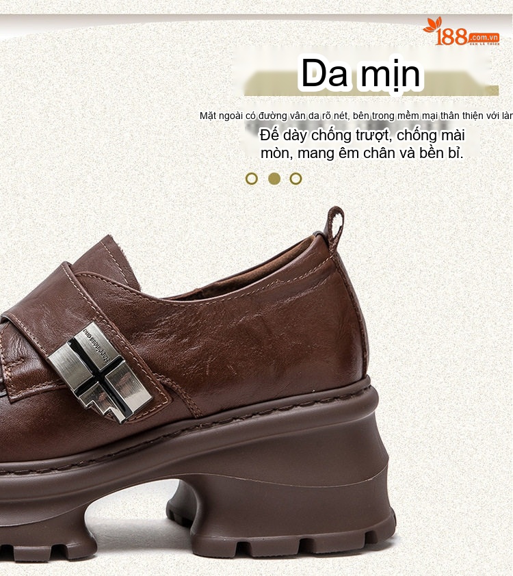 Giày Loafer Nữ Da Mờ Đế Bánh Mì Chiều Cao Đế Khoảng 5cm Màu Đen, Nâu chi tiết 4