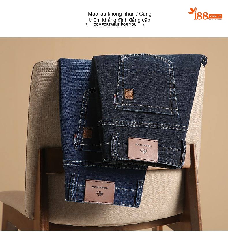 Quần Jeans Dài Nam Ống Đứng Co Giãn Thoải Mái Màu Xanh Dương Đậm chi tiết 4
