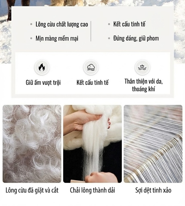 Áo Khoác Dạ Nam Lông Cừu Dáng Dài Trung Niên Lót Lông Vũ Ấm Áp Màu Đen chi tiết 5