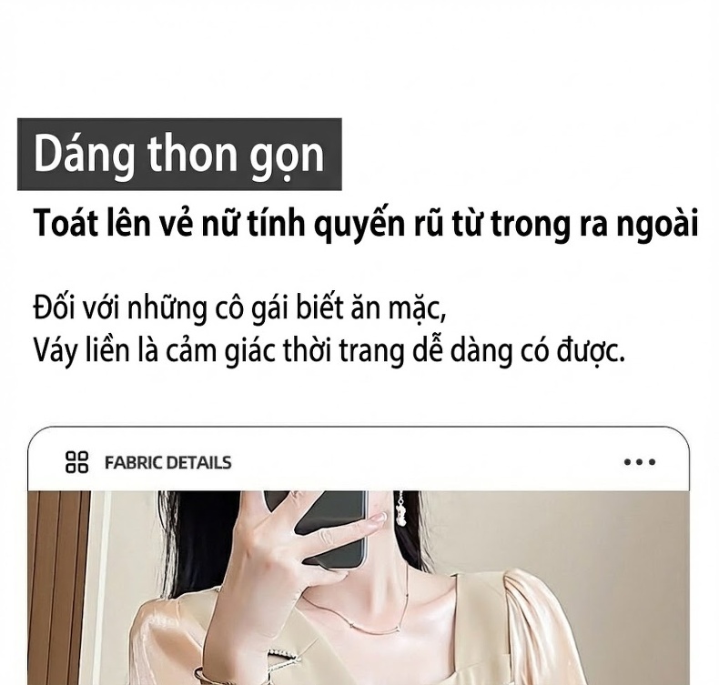 Váy Liền Thân Nữ Tay Dài Phong Cách Pháp Thanh Lịch Màu Be chi tiết 2