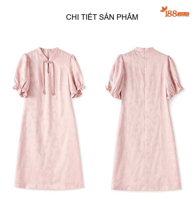 Váy Suông Nữ Họa Tiết Bướm Thêu Nổi Phong Cách Tân Cổ Điển Màu Hồng chi tiết 16