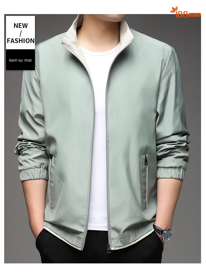 Áo Khoác Bomber Nam Cổ Trụ Dáng Rộng Phong Cách Hàn Quốc Màu Xám, Xanh Nhạt, Đen chi tiết 16