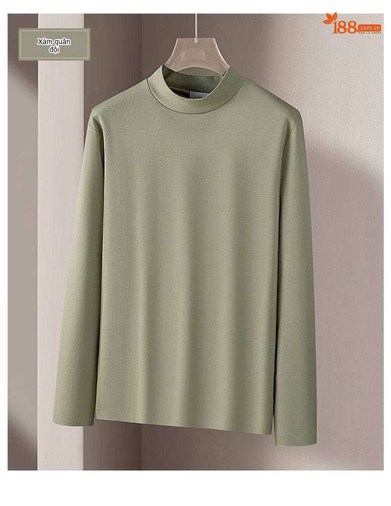 Áo Thun Dài Tay Nam Cổ Lọ Vải Cotton Thoáng Khí Giữ Ấm Mùa Thu Đông Màu Đen, Trắng, Nâu, Xám... chi tiết 33