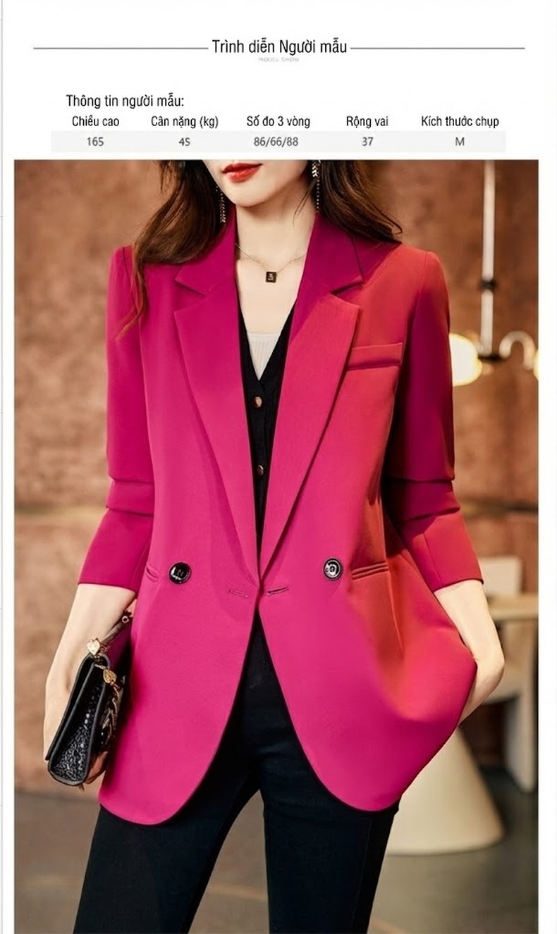 Áo Khoác Vest Nữ Thiết Kế Tay Lỡ Phong Cách Tiểu Thư Màu Cà Phê, Đen, Hồng chi tiết 2