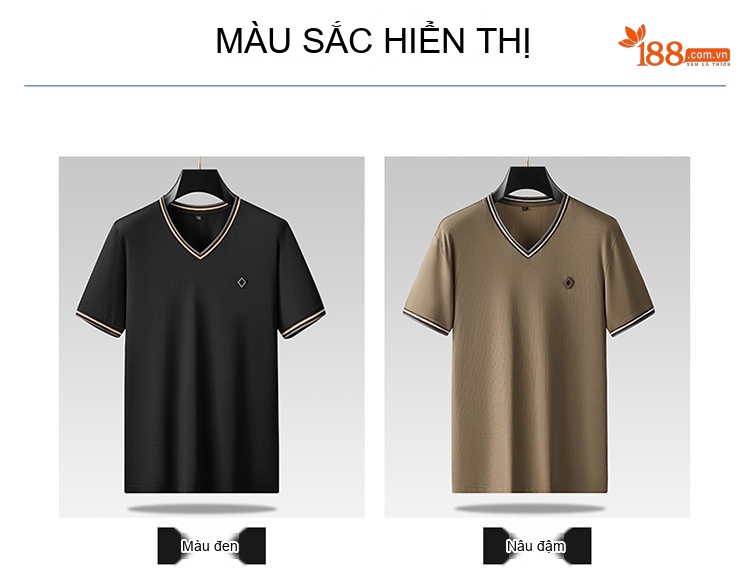 Áo Thun Cổ Tim Nam Tay Ngắn Form Rộng Thoáng Mát Màu Trắng, Nâu, Đen chi tiết 3