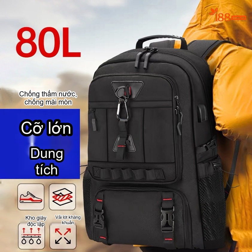 Balo du lịch leo núi nam chống thấm đa năng dung tích lớn 80L