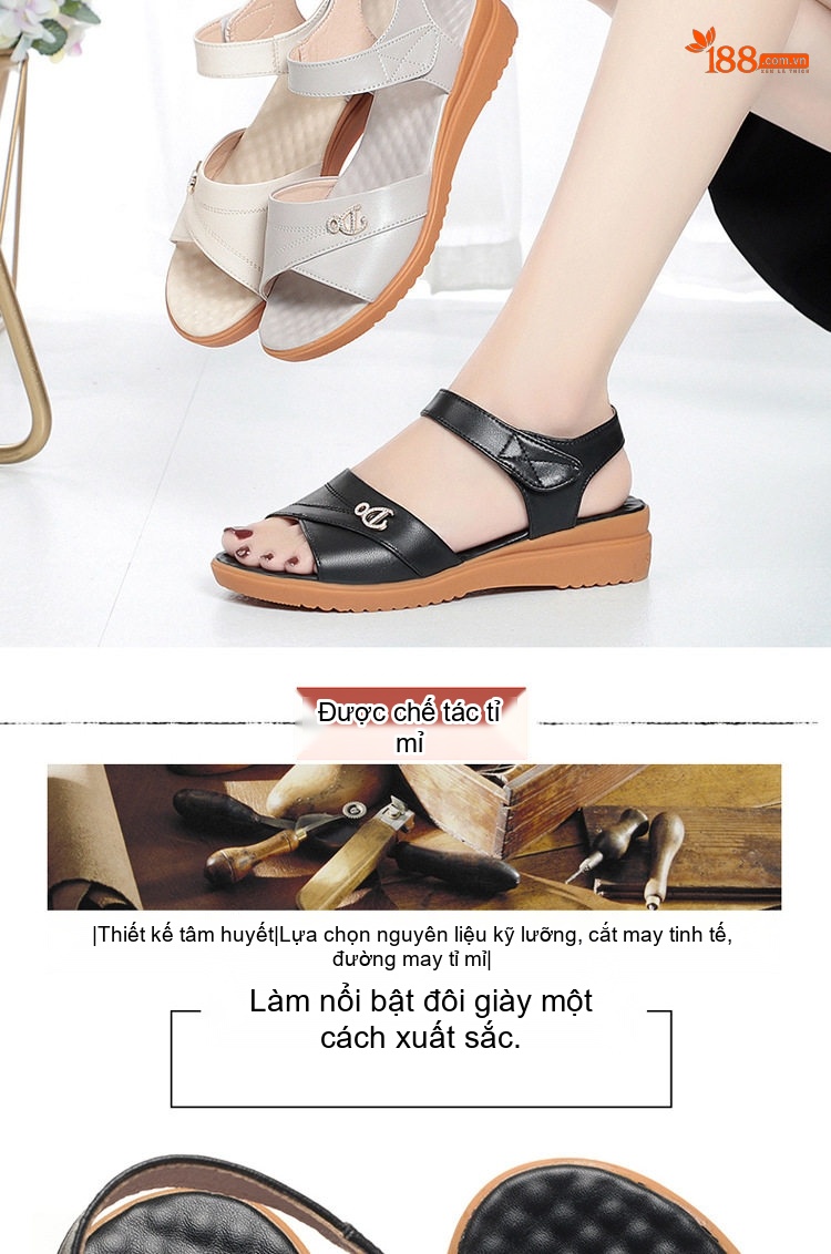 Dép Sandal Nữ Quai Chữ X Da Mềm Đế Cao 3cm - 4cm Màu Kem, Đen, Xám chi tiết 2