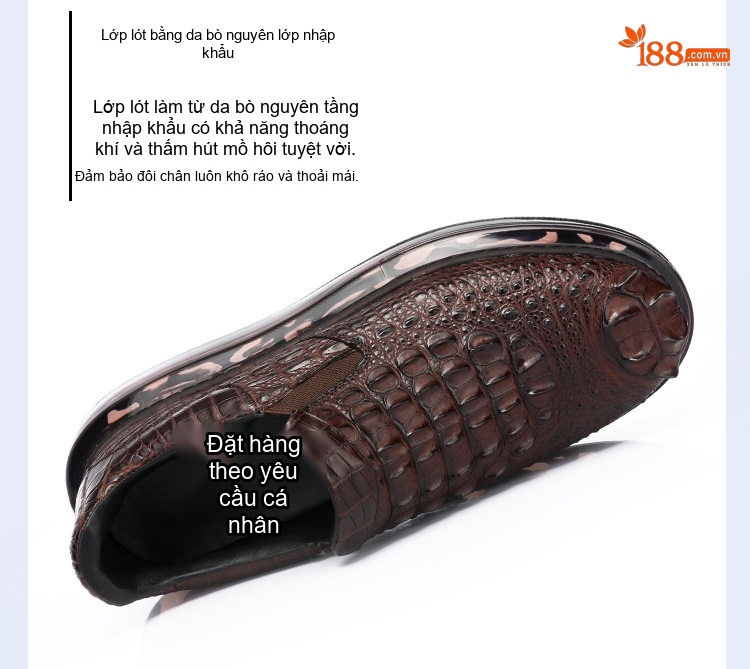Giày Lười Nam Vân Cá Sấu Thời Trang Chiều Cao Đế Khoảng 4cm Màu Nâu chi tiết 4