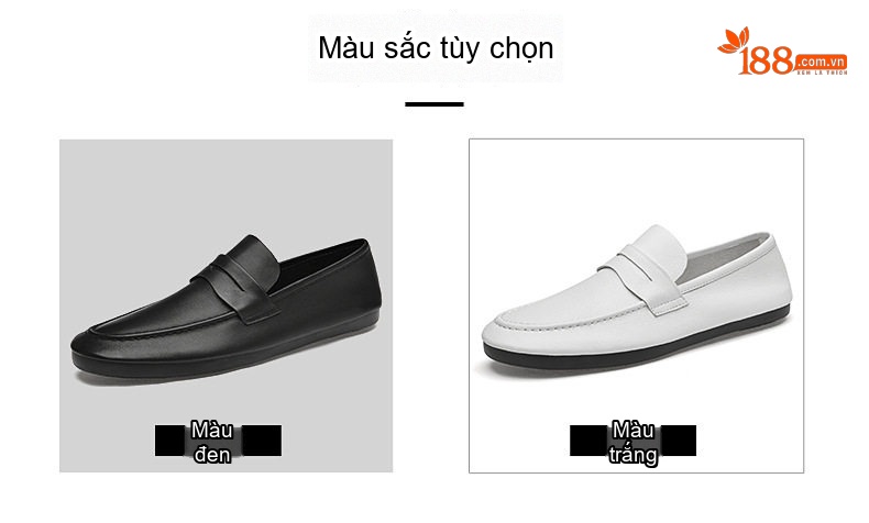 Giày Lười Nam Da Bóng Chiều Cao Đế Khoảng 1cm Màu Đen, Trắng chi tiết 3