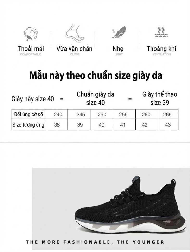 Giày Thể Thao Nam Vải Lưới Thoáng Khí Chiều Cao Đế Khoảng 4cm Màu Đen chi tiết 5