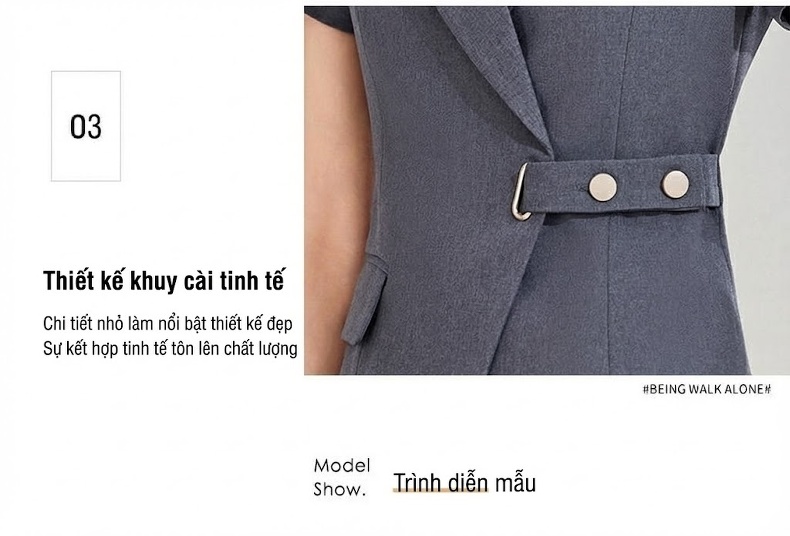 Bộ Vest Nữ Tay Ngắn Quần Dài Công Sở Thanh Lịch Màu Xám, Kem, Đen, Xanh Navy chi tiết 10