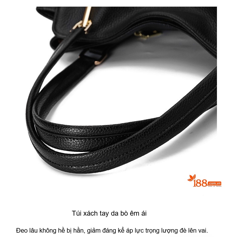 Túi Đeo Vai Nữ Da Bò Lớp Đầu Túi Tote Lớn Đựng Đồ Thời Trang Màu Đen chi tiết 15