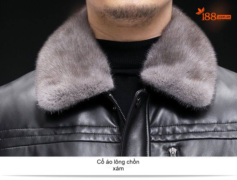 Áo Khoác Phao Nam Da Cừu Dáng Dài Cổ Lông Chồn Cao Cấp Giữ Ấm Màu Đen chi tiết 10