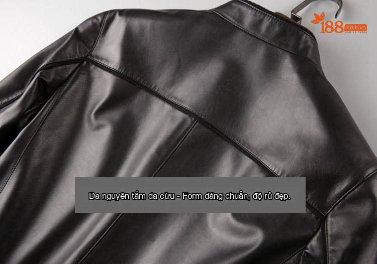 Áo Khoác Da Thật Nam Dáng Ôm Cổ Trụ Màu Đen chi tiết 7