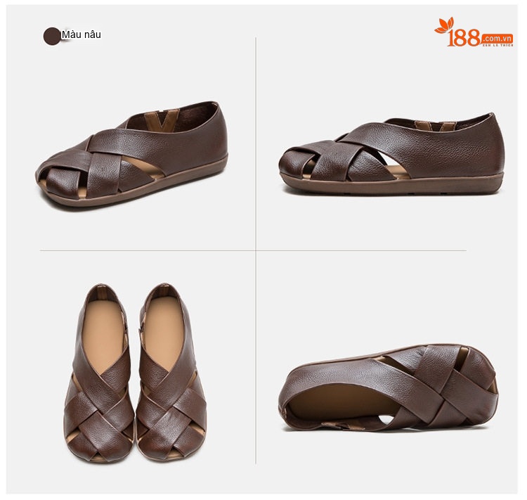 Dép Sandal Nữ Quai Đan Hở Ngón Thoáng Khí Đế Bằng Đế Cao 3cm - 4cm Màu Nâu, Xanh, Vàng chi tiết 19