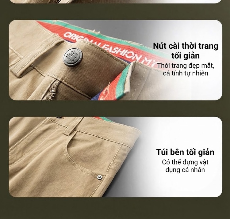 Quần Dài Nam Cotton Dáng Suông Ống Đứng Phong Cách Công Sở Màu Be, Trắng, Đen, Xám chi tiết 18
