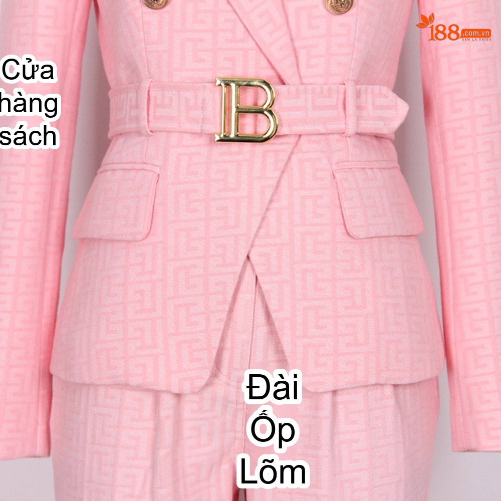 Bộ Vest Nữ Công Sở Dáng Ôm Vải Jacquard Cao Cấp Màu Hồng