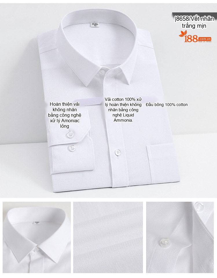 Áo Sơ Mi Dài Tay Nam Cotton Cao Cấp Chống Nhăn Màu Trắng, Xanh Dương, Đen, Đỏ... chi tiết 18
