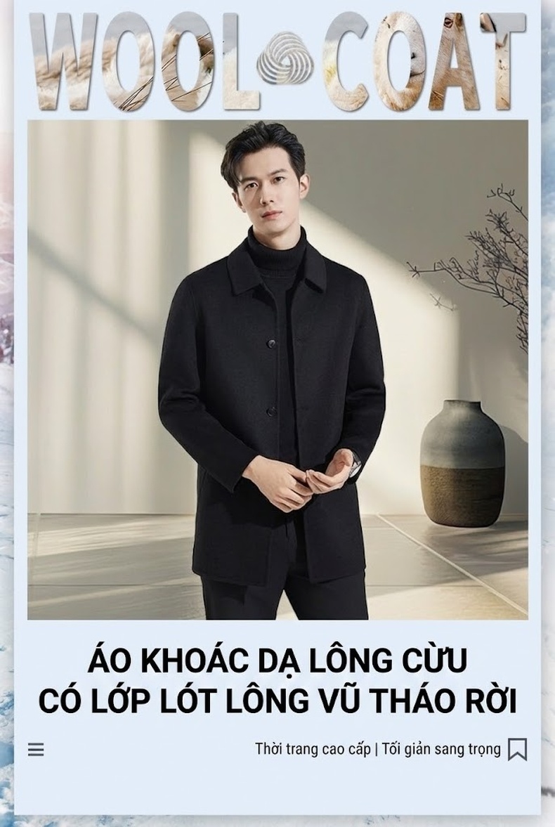 Áo Khoác Dạ Nam 100% Lông Cừu Cổ Bẻ Dáng Dài Dáng Vừa Màu Xám, Đen chi tiết 1