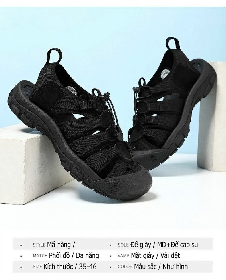 Dép Sandal Nam Bít Mũi Đi Biển Đế Dày Thoáng Khí Đế Cao 3cm chi tiết 4