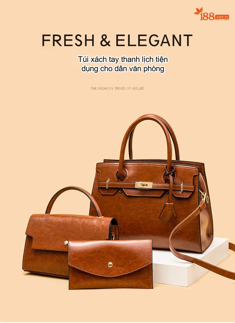 Bộ Túi Xách Tay Nữ Da Bóng Đeo Vai Thời Trang Gồm 3 Món Màu Đen, Đỏ, Nâu, Nâu Đậm... chi tiết 1