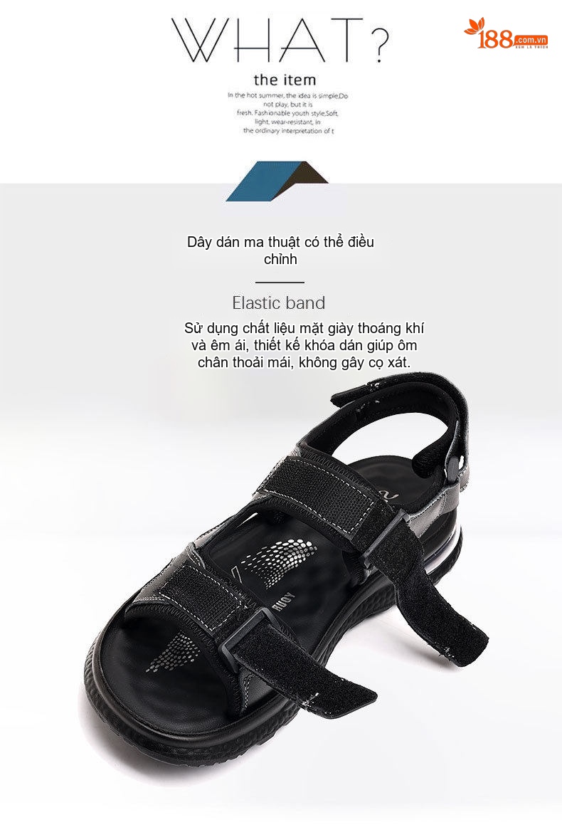Dép Sandal Nam Da Bóng Quai Dán Đế Khí Chiều Cao Đế Khoảng 4cm Màu Đen chi tiết 8