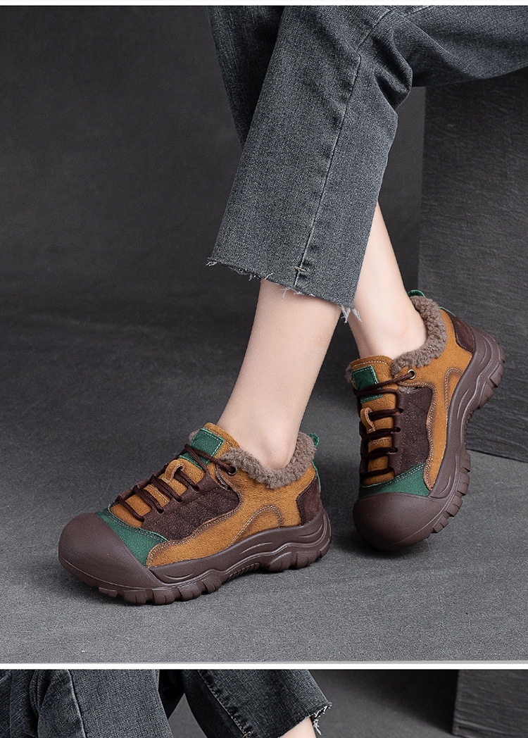 Giày Cotton Nữ Cổ Thấp Lót Lông Chiều Cao Đế Khoảng 3cm Màu Nâu, Vàng, Xanh Lá chi tiết 7