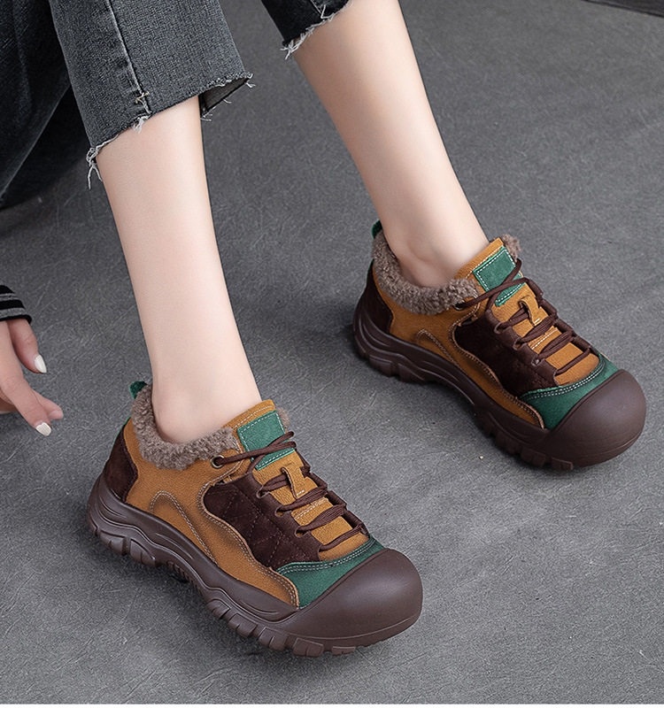 Giày Cotton Nữ Cổ Thấp Lót Lông Chiều Cao Đế Khoảng 3cm Màu Nâu, Vàng, Xanh Lá chi tiết 8