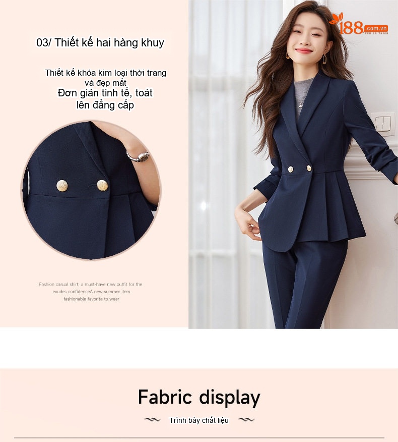 Bộ Vest Công Sở Nữ Dáng Ôm Thanh Lịch Màu Đen, Xám, Xanh Navy chi tiết 7