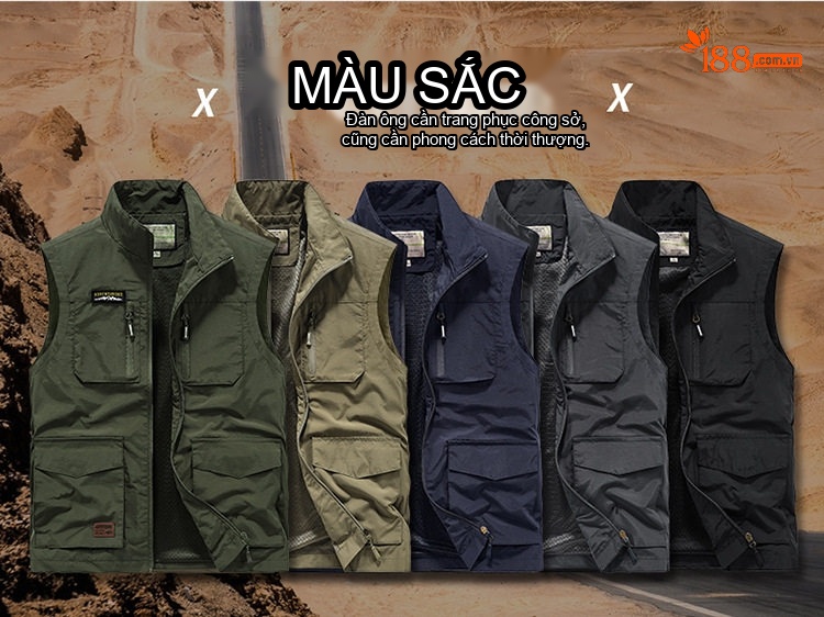 Áo Gile Nam Mùa Xuân Thu Dáng Rộng Nhiều Túi Phong Cách Thể Thao chi tiết 9