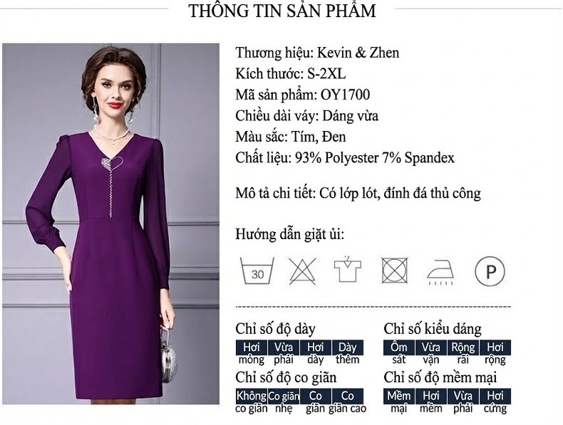 Đầm Ôm Dáng Nữ Tay Dài Cổ chữ V Thắt Eo Đính Đá Màu Tím, Đen chi tiết 18