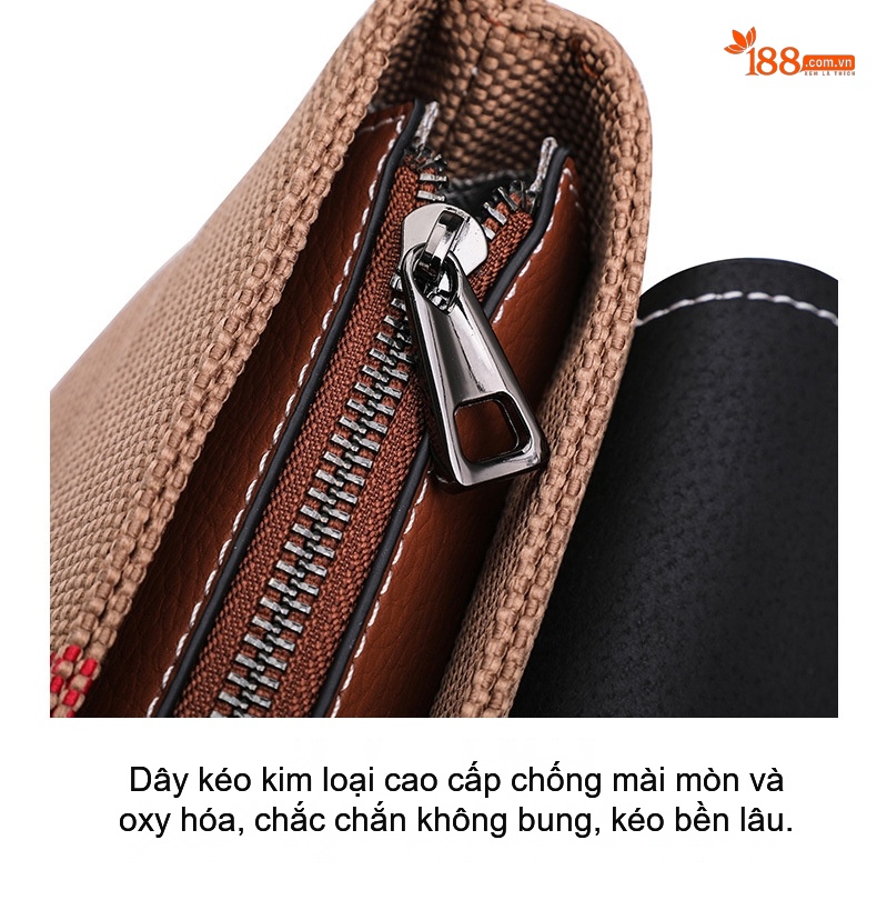 Túi Đeo Vai Nữ Da Bò Vải Canvas Kẻ Ô Cao Cấp Màu Nâu chi tiết 19