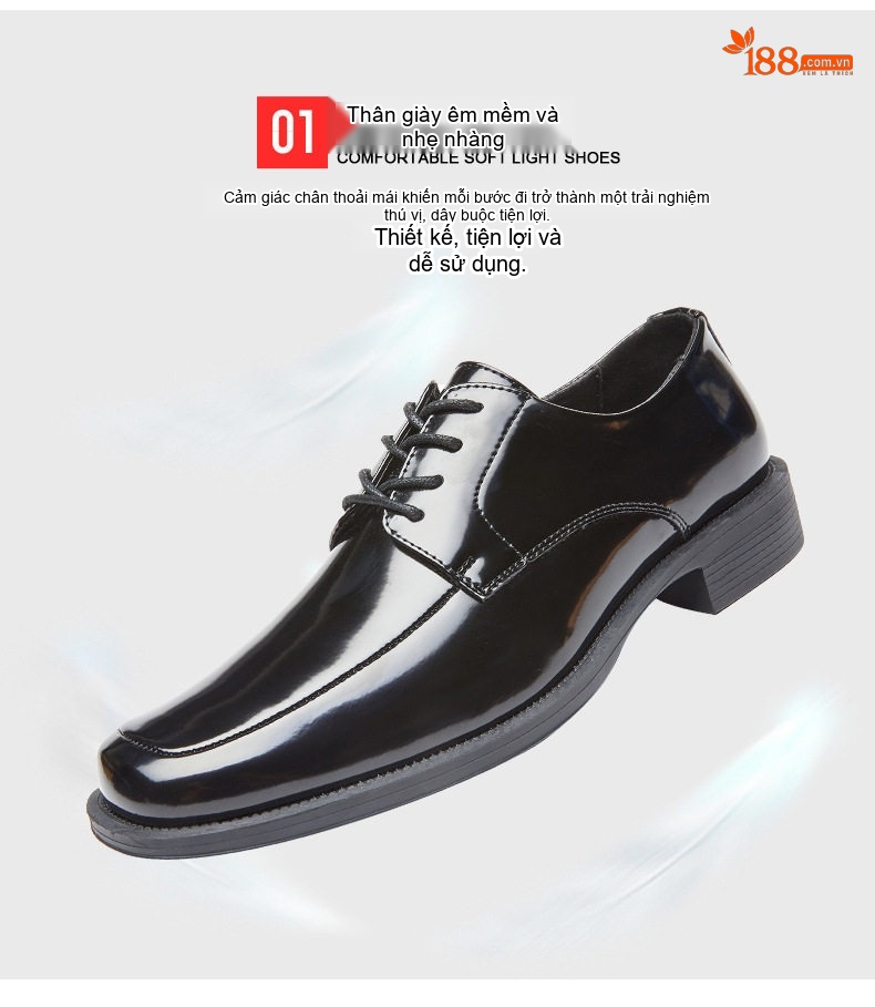 Giày Tây Buộc Dây Nam Da Bóng Chiều Cao Đế Khoảng 3cm Màu Đen, Nâu chi tiết 6