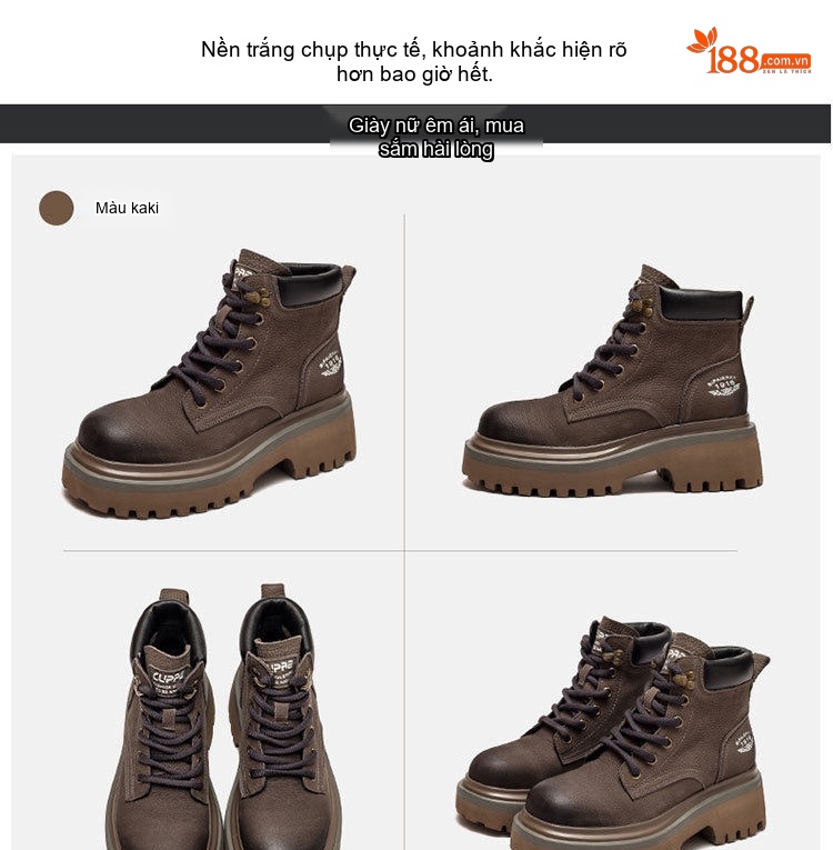 Boot Martin Nữ Cổ Ngắn Đế Dày Phong Cách Retro Chiều Cao Đế Khoảng 5cm Màu Nâu, Đỏ chi tiết 16