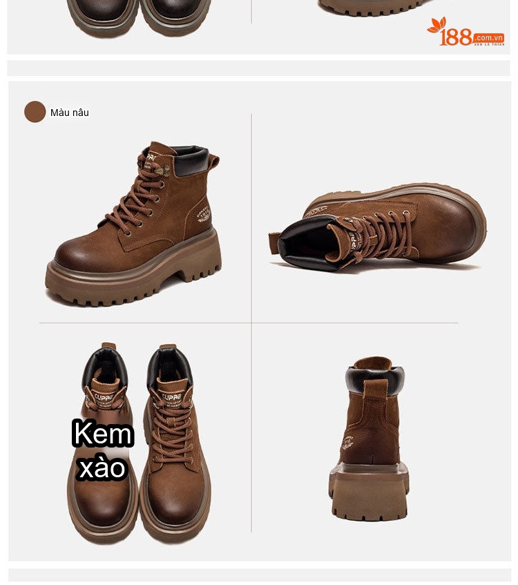 Boot Martin Nữ Cổ Ngắn Đế Dày Phong Cách Retro Chiều Cao Đế Khoảng 5cm Màu Nâu, Đỏ chi tiết 17