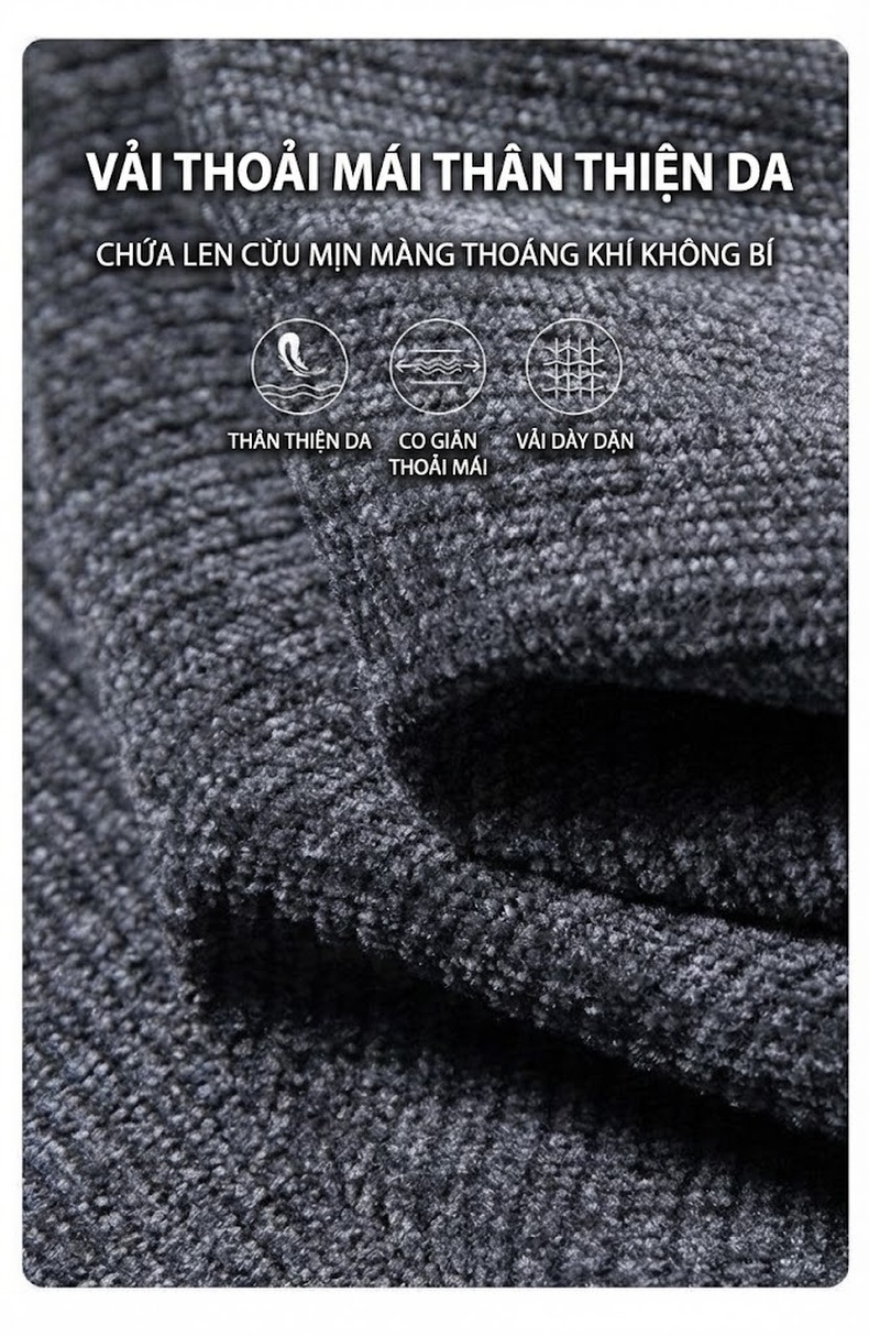 Quần Dài Nam Cotton Lông Cừu Co Giãn Dáng Ôm Vừa Màu Xám, Nâu, Đen chi tiết 5