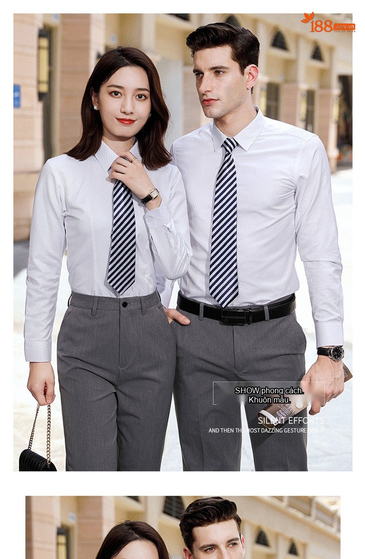 Áo Sơ Mi Dài Tay Nam Nữ Không Nhăn Phong Cách Công Sở Thêu Logo Màu Trắng, Xanh chi tiết 20
