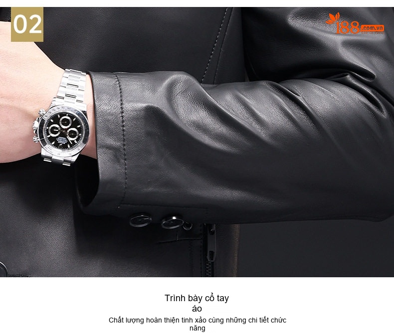 Áo Khoác Blazer Nam Da Cừu Thật Phong Cách Doanh Nhân Màu Đen chi tiết 21
